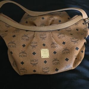 MCM Cognac Visetos Shoulder Bag - Brown Leather Signature Print